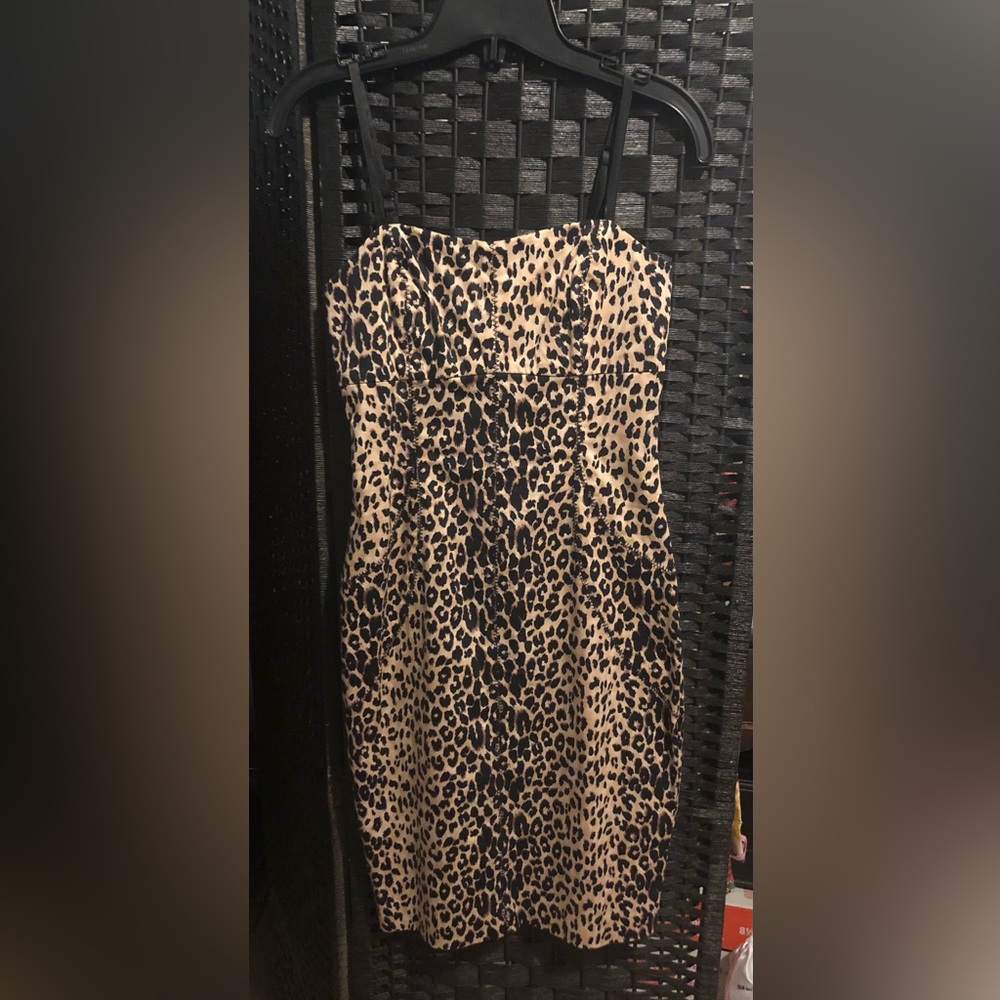 Forever 21 Leopard Print Strapless Dress - Tan and Black